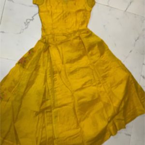 Yellow Floral Cotton Anarkali Kurta With Dupatta