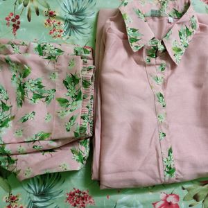 Pink Floral Kurta Set- L Size