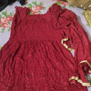 BEAUTIFUL CHIKANKARI FROCK KURTI WITH DUPATTA