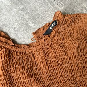 New Only Brown Smocked Top