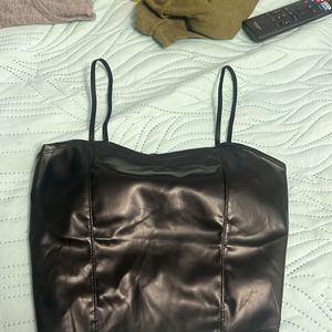 Black Leather Crop Top Fancy