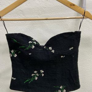 Zara black floral embroidered corset