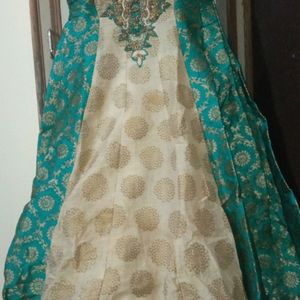 Green Cream Ethnic Gown