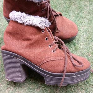 Brown Winter Heel Boots For Women