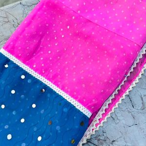 Blue - Pink Saree With Blouse For Women 🥻