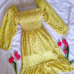 Beautiful Floral Yellow Dress