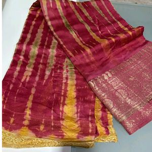 Excellent Shibori Print Lenin Silk Sari