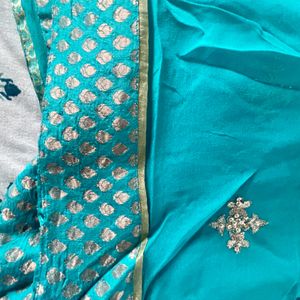 Torquoise Blue Saree With Blouse