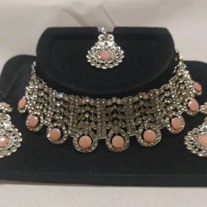 Stone Necklace Set - Peach Colour