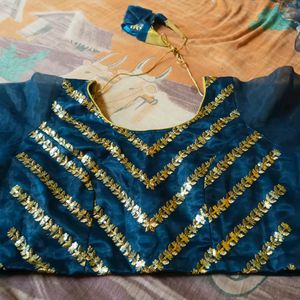 Organza blue lehenga