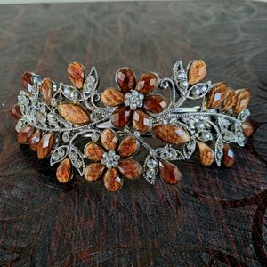 White & Amber Stone Studded Hair Clip