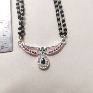 PureSilver Green&Pink Stone Mangalsutra