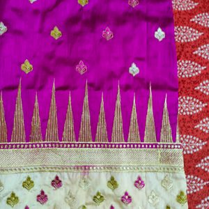 Pink And Half Semi Silk Saree