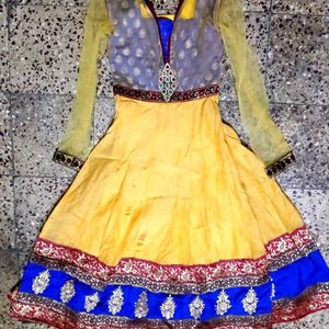 Designer Yellow Blue Anarkali Suit