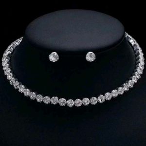 Sliver choker necklace with earrings