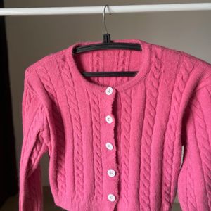 Fuschia Pink Cable Knit Crop Cardigan 🎀