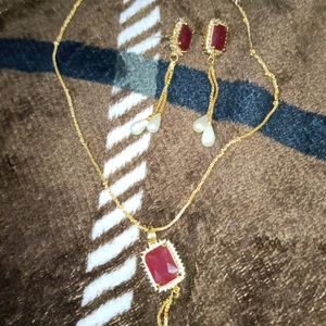 Red Ad Stone Gold Plated Set