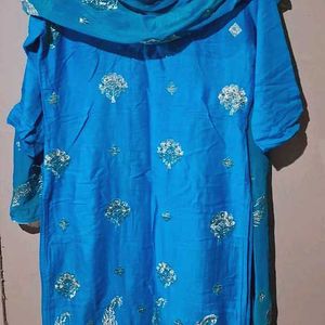 Blue Kurta With Dupatta