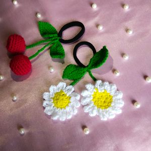 Set Of 2 Cute Daisy And Cherry Hair Ties 🍒🌼