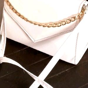 White Slingbag With Golden Chain For Girls And Wom