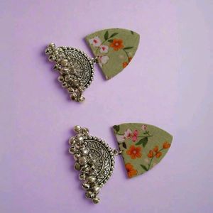 Rainvas Green floral printed oxidized earrings