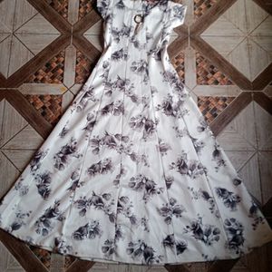 White Colour Floral Long Gown