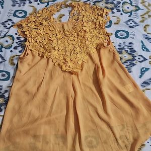 Beautiful Mango Top With Embroidered neckline