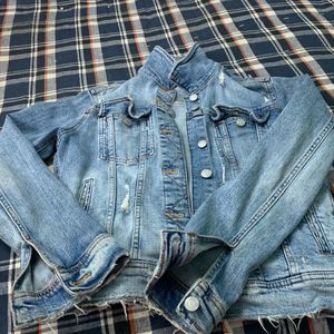 Women Denim Blue Jacket (Torn Style)