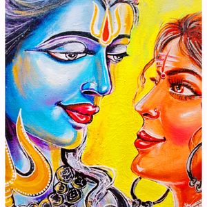 Acrylic On  Canvas Shiva Parvati