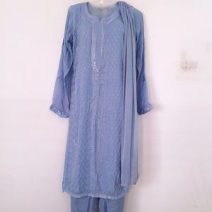 Blue Embroidered Kurta Set (Women's)