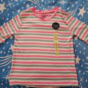 Stretchable Striped White And Pink T-shirt