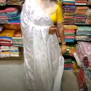 Beautiful full hand work white saree