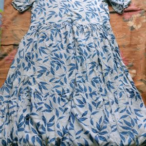 Blue Floral Print Anarkali Kurti