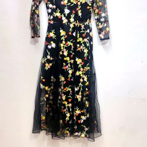 Black Chiffon Embroidered Gown