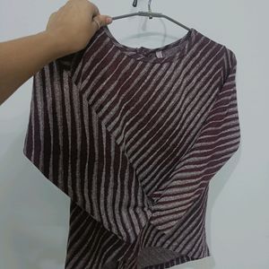 Beautiful Purple striped Hosiery Fitted Top