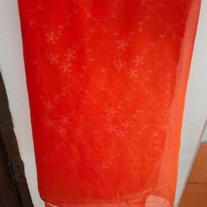 Orange Saree With Embroidery  On pallal