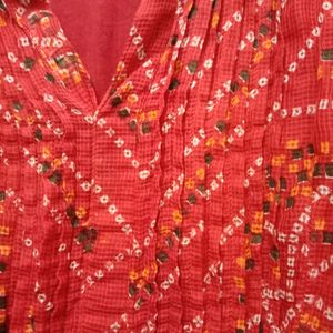 Red Bandhej A- Line Kurti