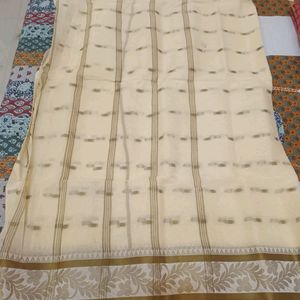 New Unused Off White Cotton Saree