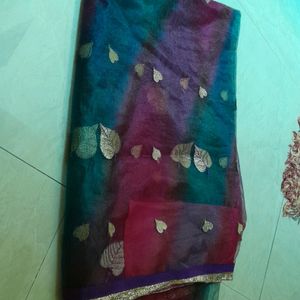 Net Saree Multicolour Shiny With Blouse