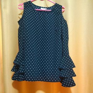 Polka Dot Top With Cold Shoulder Bell Sleeves