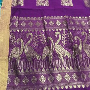 Purple Chanderi Silk Saree With Copper Border