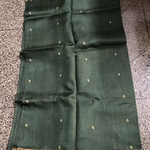 Olive Green Saree With Stiched Blouse