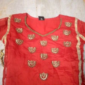 A Line Red Anarkli Kurta