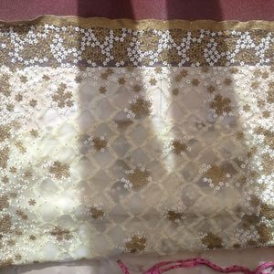 Cream Color Designer Saree With Redimade Blouse