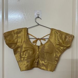 Golden Embroided Blouse With Beadwork