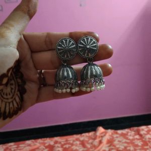 White Pearl Oxidised Small Jhumka