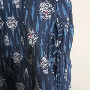 Anouk Navy Blue Printed Cotton Dress