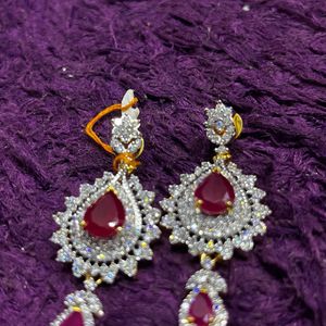 Silver Ruby Long Earrings