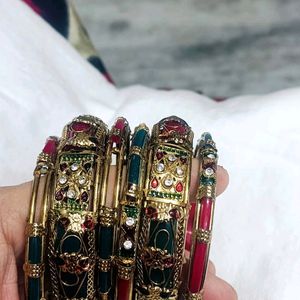 Red & Green Antique Style Metal Bangles