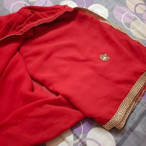 Red Saree With Golden Border